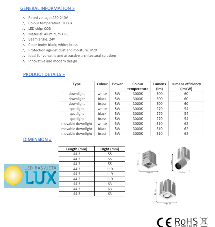 MODENAL DR LED COB MODULE 5W 3000K 24° IP20
