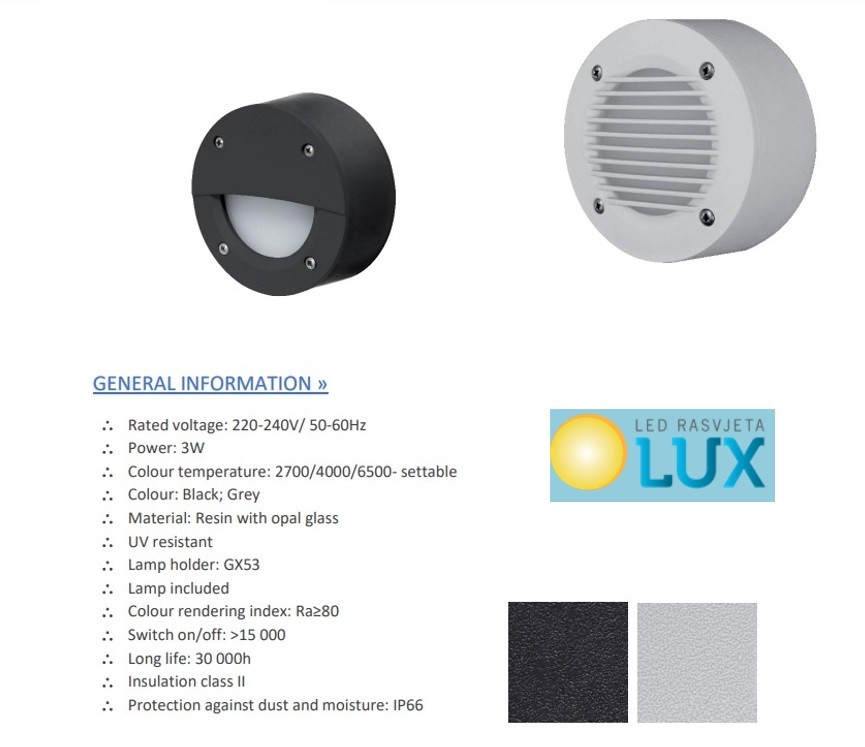 LED ZIDNA SVJETILKA EXTRA LETIL 100RGR 3W CCT IP66