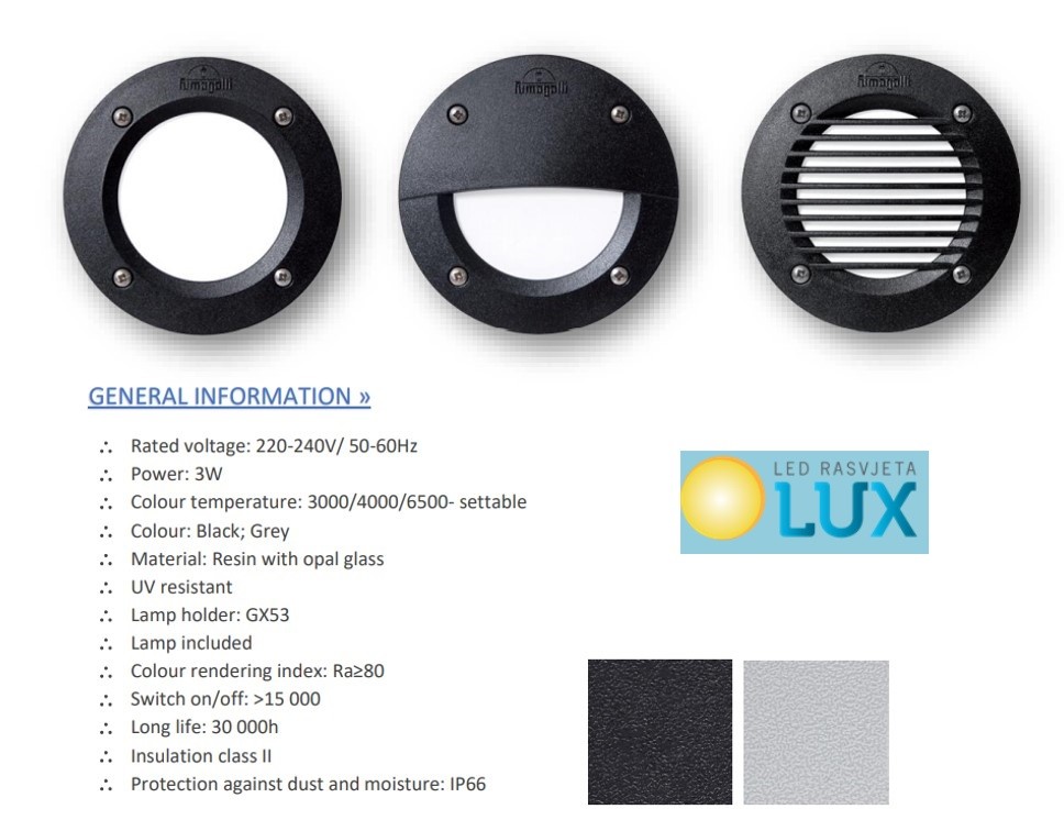 UGRADNA SVIJETILJKA ZIDNA LETIL 100GR 3W CCT 4000K IP55