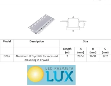 ALU PROFIL UGRADNI ZA GIPS 2m za led traku DP65
