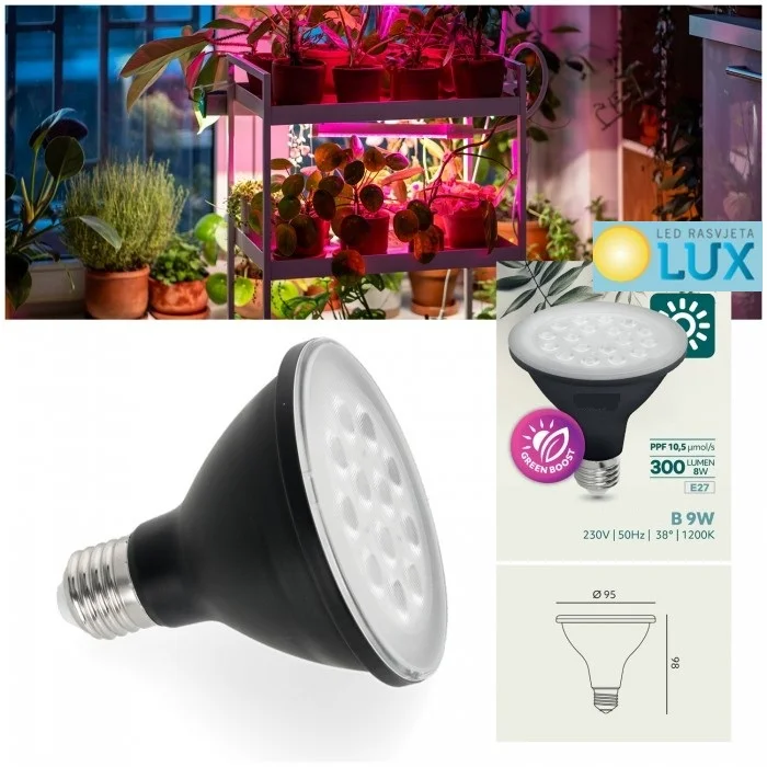 LED ŽARULJA ZA UZGOJ BILJA E27 9W E27 1200K Crna
