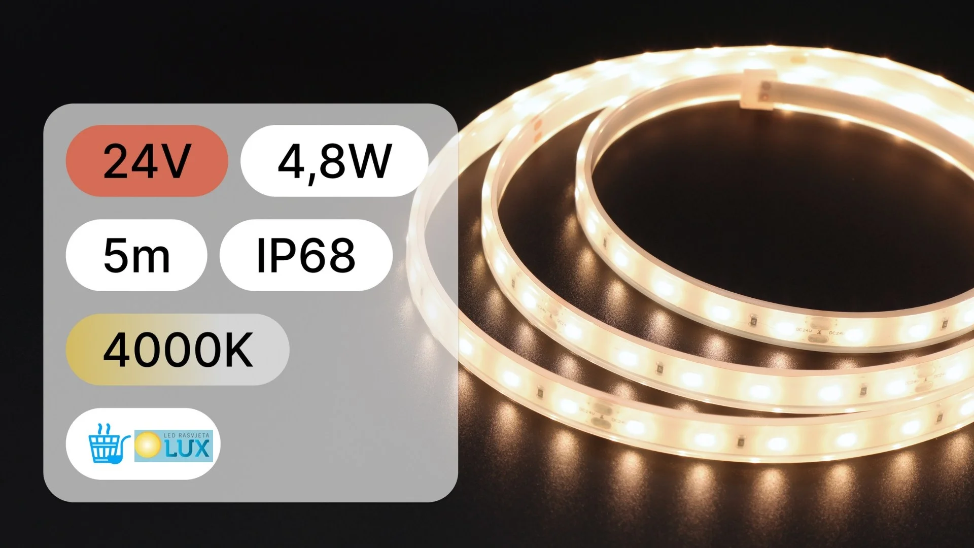 LED TRAKA SMD 5M ZA BAZEN 24V-4.8W-60 LED-IP68-4000K