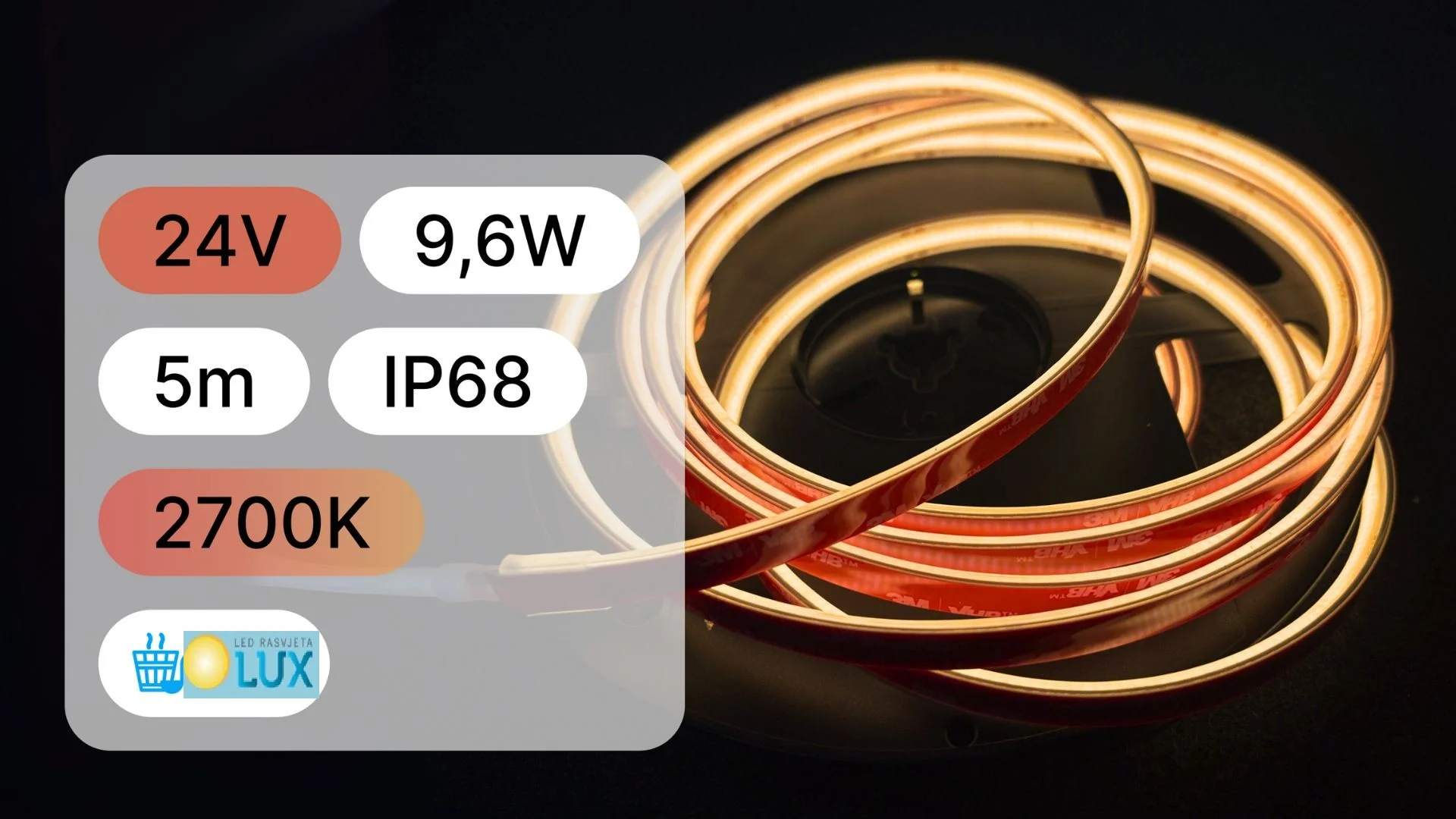LED TRAKA COB 5M ZA BAZEN 24V-9,6W-480LED-IP68-2700K