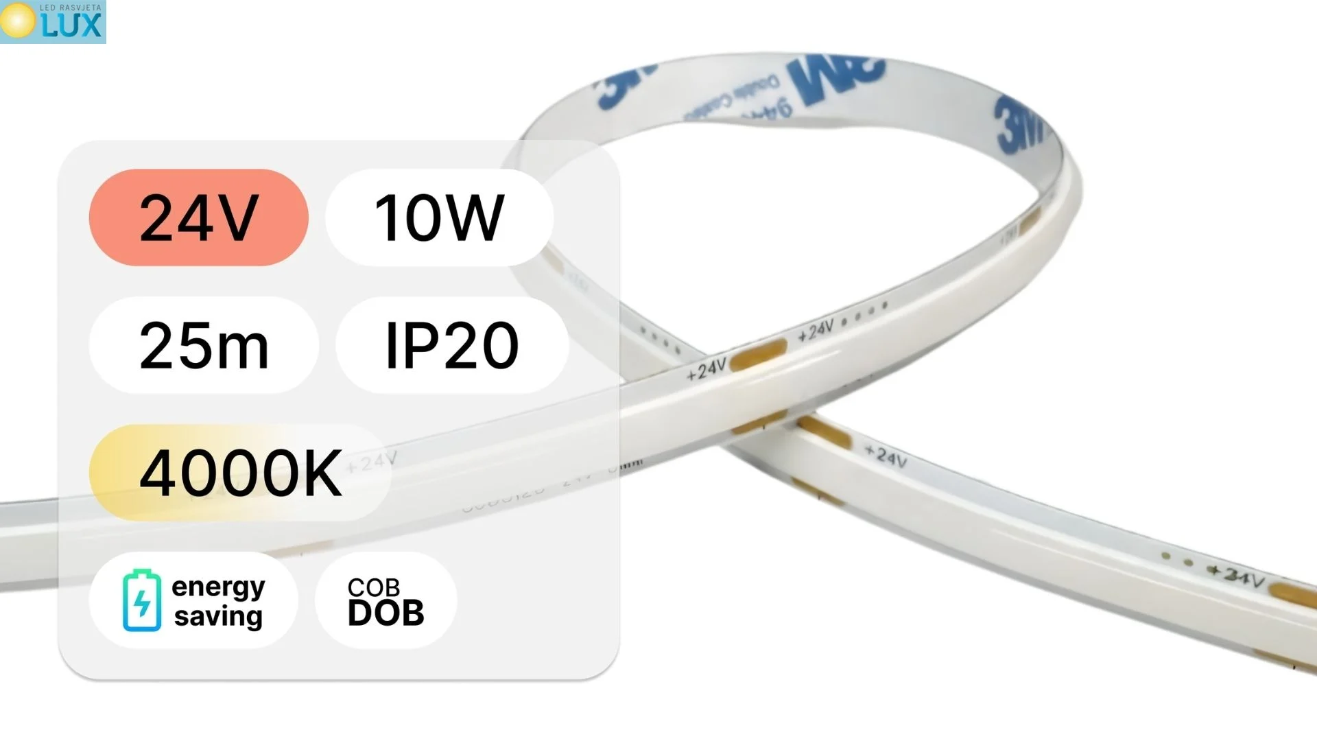 COB DOB LED TRAKA 24V 10W 25m IP20 4000K 8mm
