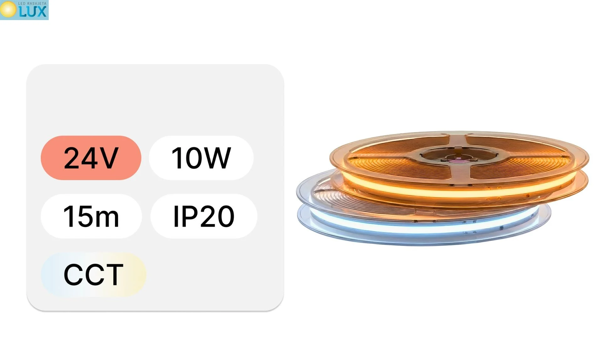 COB DOB LED TRAKA 24V 10W 25m IP20 CCT 2-ŽIČNA 8mm
