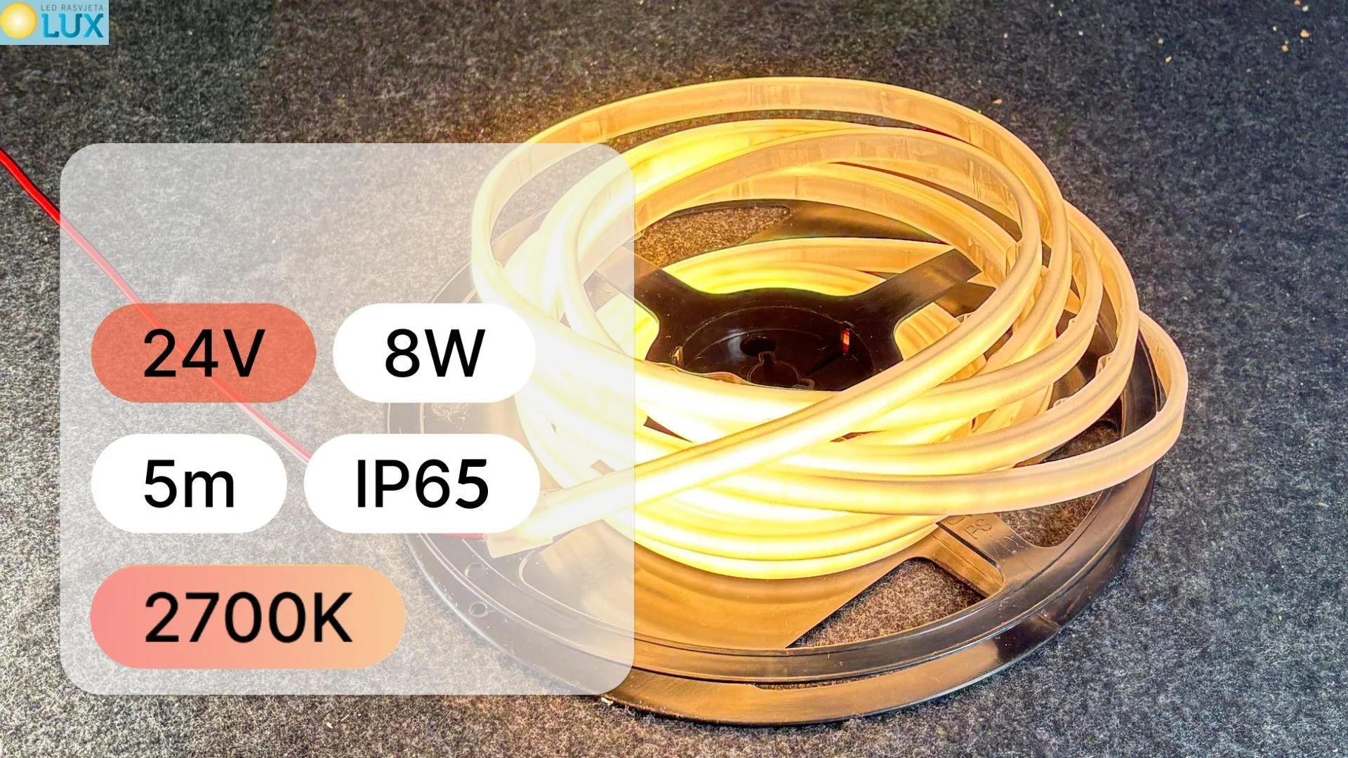 5m LED TRAKA 24V COB 8W 320LED IP65 2700K 70lmW