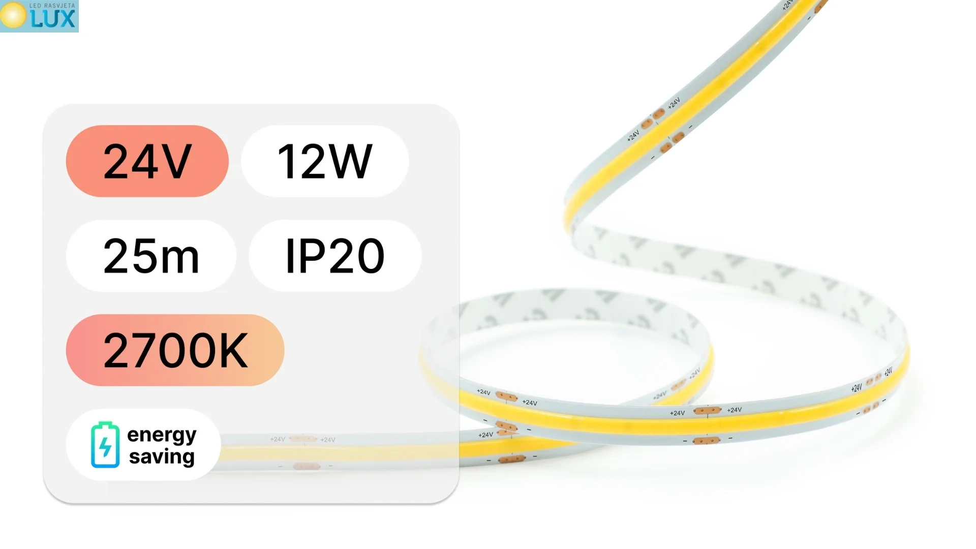 10mm IP20 25m LED TRAKA 24V COB 12W 2700K