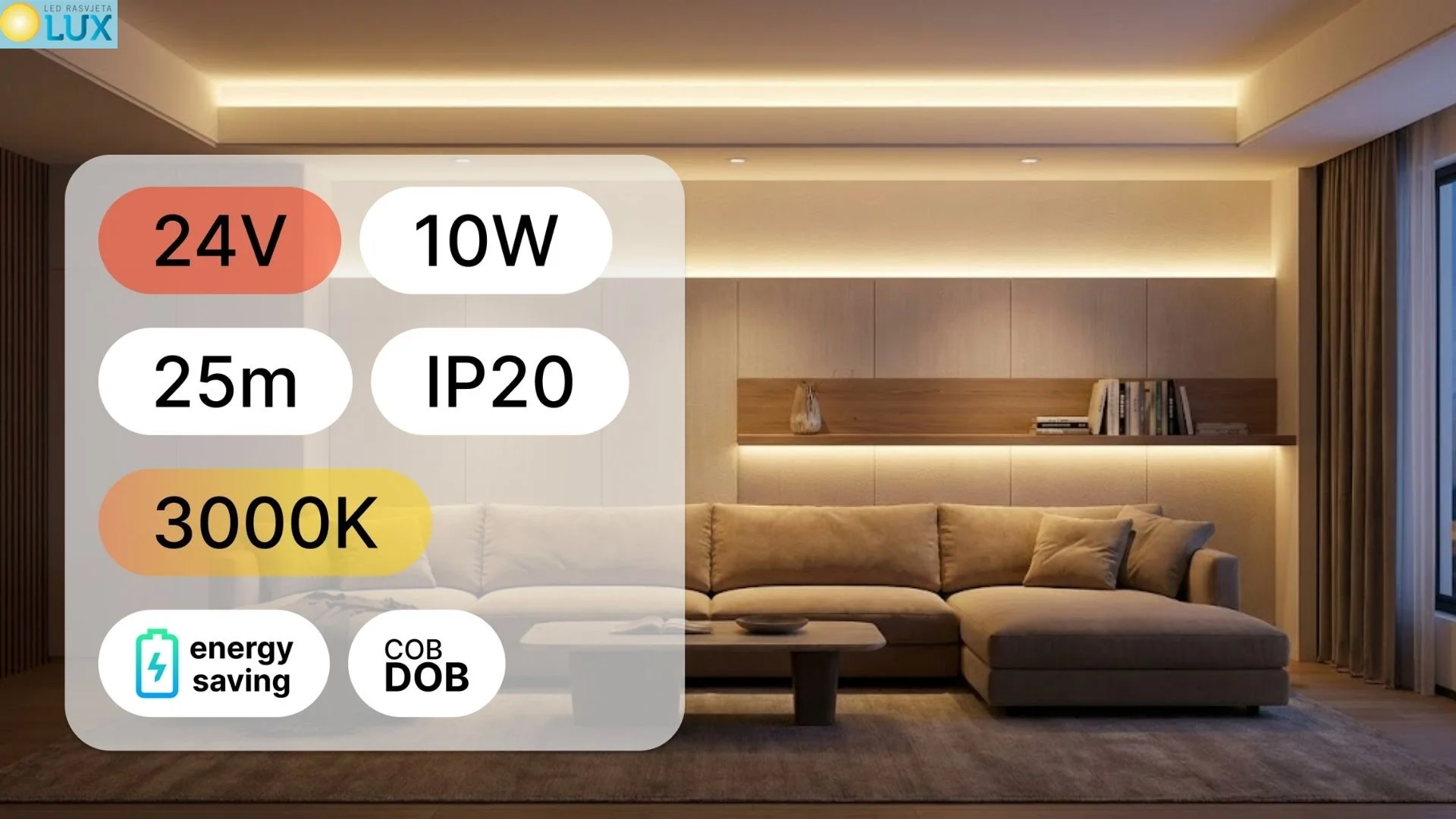 COB DOB LED TRAKA 24V 10W 25m IP20 3000K 8mm