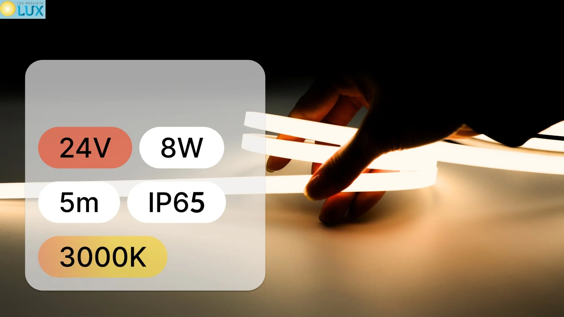5m LED TRAKA 24V COB 8W 320LED IP65 3000K 70lmW